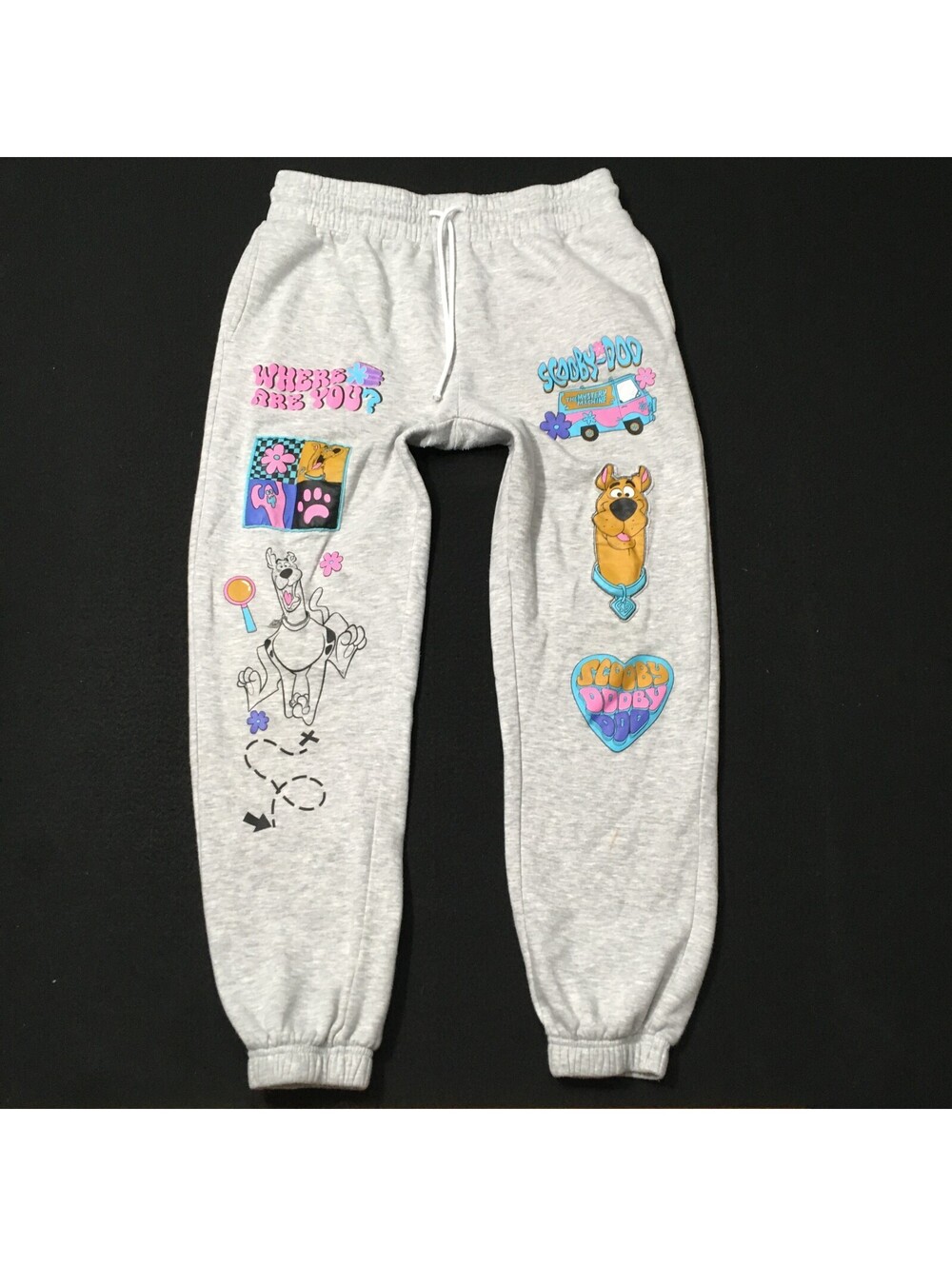 Scooby Doo Joggers Size large Gray Sweatpants graphic all over print